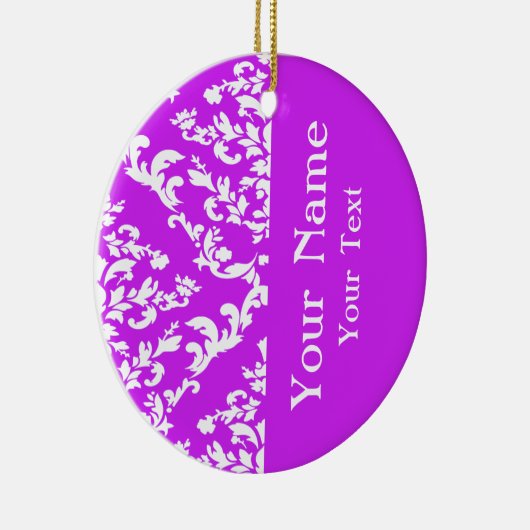 Paarse Bold Damask met naam op Emporiomoffa Keramisch Ornament (Rechts)
