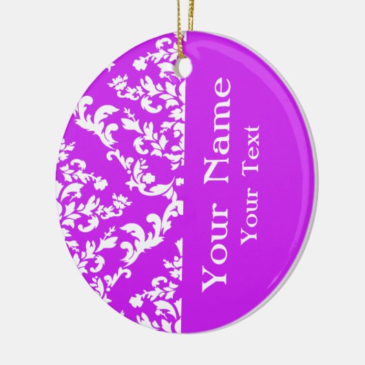 Paarse Bold Damask met naam op Emporiomoffa Keramisch Ornament (Links)