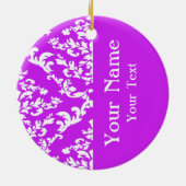 Paarse Bold Damask met naam op Emporiomoffa Keramisch Ornament (Achterkant)