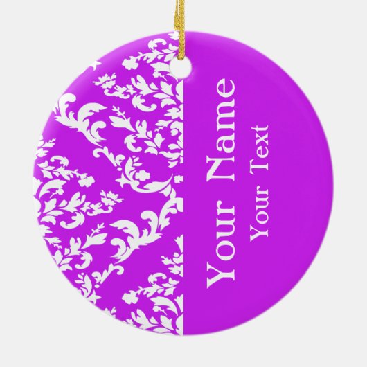 Paarse Bold Damask met naam op Emporiomoffa Keramisch Ornament (Achterkant)