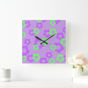Paarse Bold Y2K Wildflower Levendige Home Decor Vierkante Klok