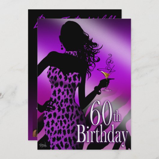 Paarse Bombshell Leopard Zebra 60e verjaardag Kaart (Voorkant / Achterkant)