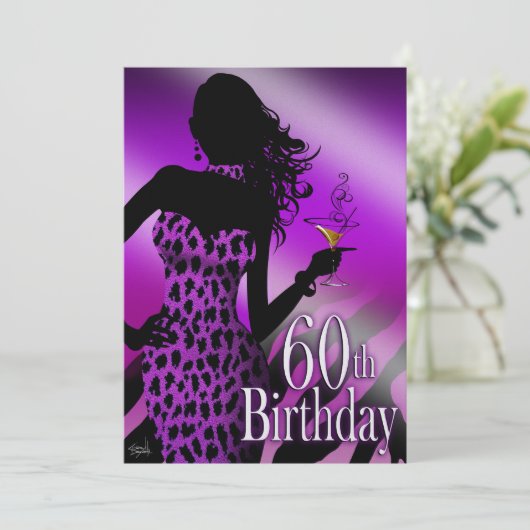 Paarse Bombshell Leopard Zebra 60e verjaardag Kaart (Staand voorkant)
