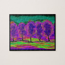 Paarse bomen die de puzzel van de puzzel afkalken