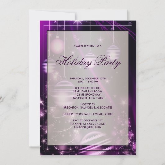 Paarse bomen en kerstversieringen Vakantie Party Kaart (Voorkant)