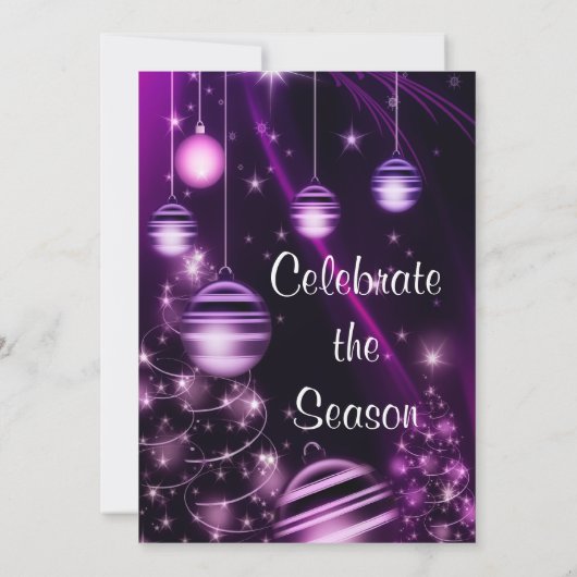Paarse bomen en kerstversieringen Vakantie Party Kaart (Achterkant)