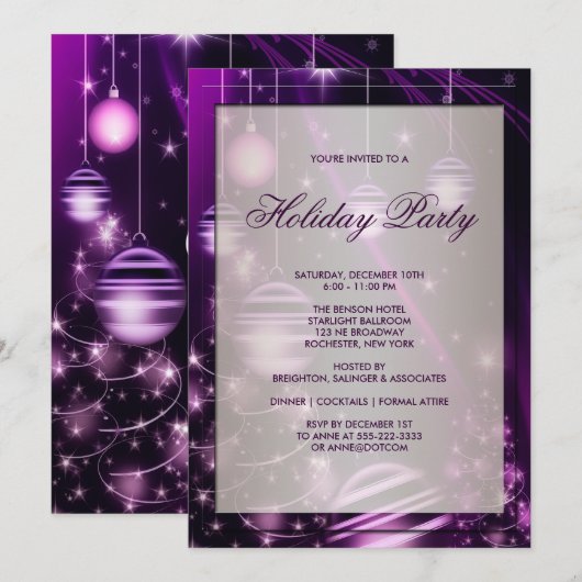 Paarse bomen en kerstversieringen Vakantie Party Kaart (Voorkant / Achterkant)