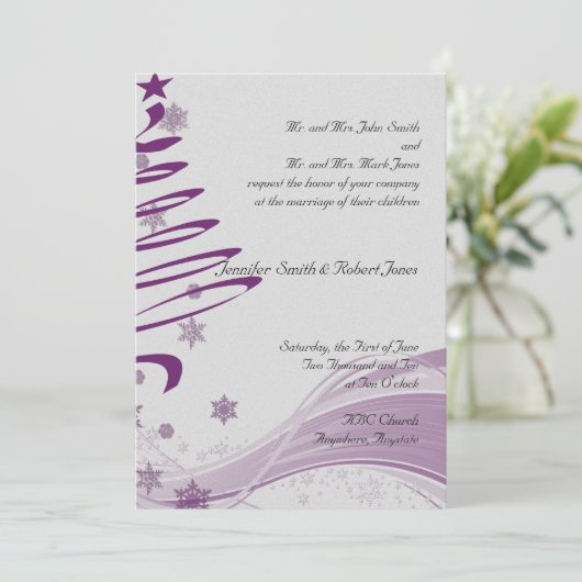 Paarse bomen en sneeuwvlokken kaart (Staand voorkant)