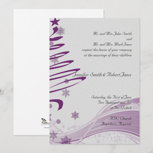 Paarse bomen en sneeuwvlokken kaart (Voorkant / Achterkant)