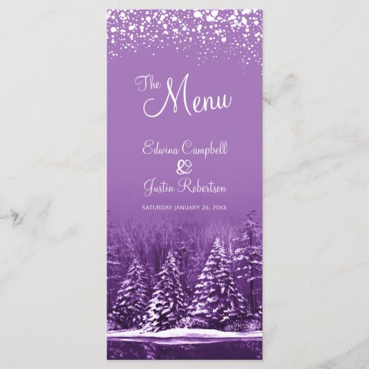 Paarse bomen geverfd op winterbruiloft menu (Voorkant)