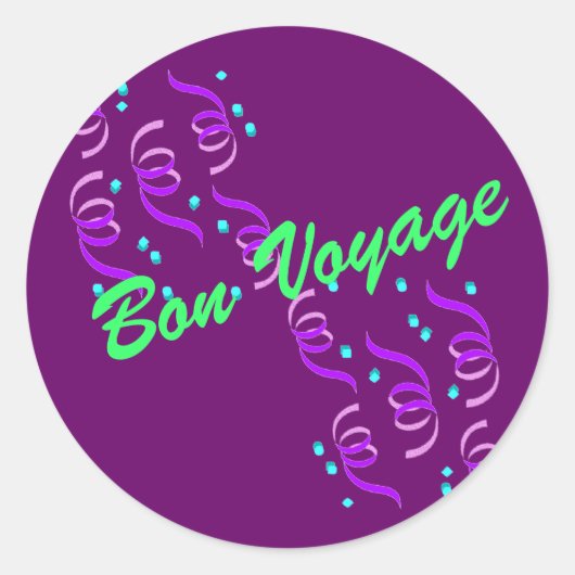 Paarse Bon Voyage P3S Ronde Sticker (Voorkant)