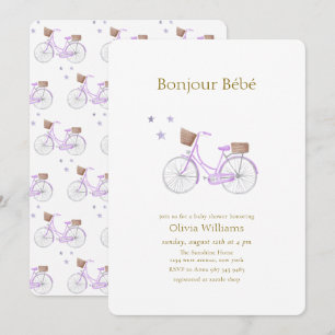 Paarse Bonjour Bébé Star Fiets Baby shower Kaart