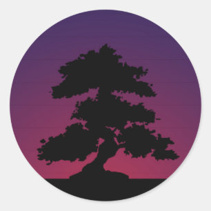 Paarse Bonsai Sunset Ronde Sticker