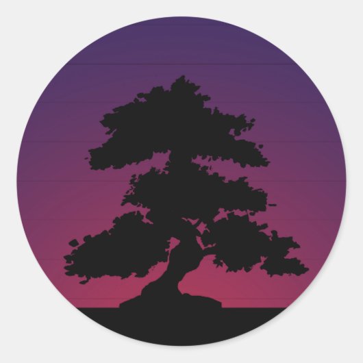 Paarse Bonsai Sunset Ronde Sticker (Voorkant)