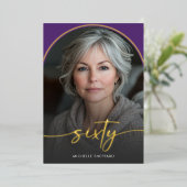 Paarse boog 60e verjaardag folie uitnodiging (Staand Voorkant)