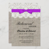 Paarse Boog en Kant Bruiloft repetitie Diner Kaart (Voorkant / Achterkant)