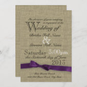 Paarse boog en rustieke burlap bruiloft kaart (Voorkant / Achterkant)