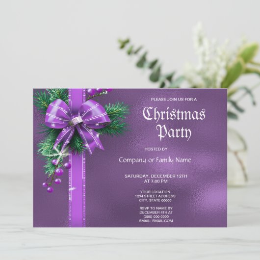 Paarse boog kerstfeest uitnodiging (Staand voorkant)