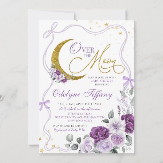 Paarse boog Lila over het Moon Girl Baby shower Kaart (Voorkant)