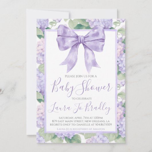 Paarse boog meisje preppy zuidelijk Baby shower Kaart (Voorkant)