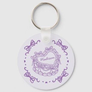 Paarse Boog Retro Hart Coquette Cake Favoren Sleutelhanger
