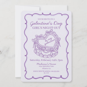 Paarse Boog Retro Hart Coquette Cake Galentine Kaart