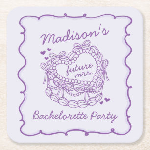 Paarse Boog Retro Hart Coquette Taart Bachelorette Kartonnen Onderzetters