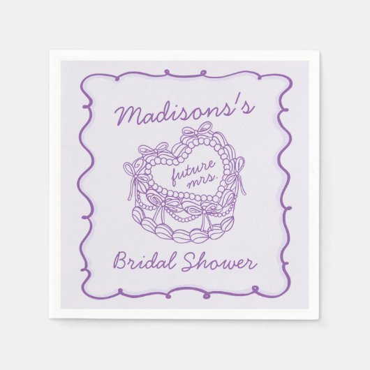 Paarse Boog Retro Hart Coquette Taart Bruidsdouche Servet (Voorkant)