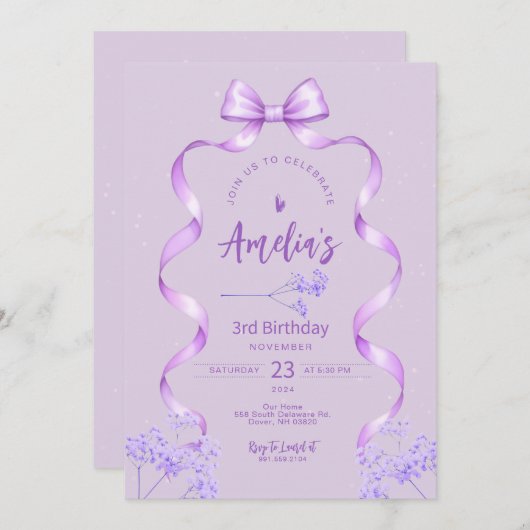 Paarse boog verjaardagsuitnodiging elke leeftijd kaart (Voorkant / Achterkant)