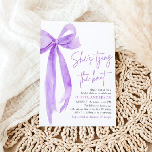 Paarse boog Ze bindt de knoop Vrijgezellenfeest Kaart