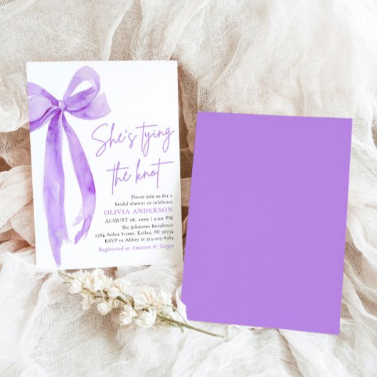 Paarse boog Ze bindt de knoop Vrijgezellenfeest Kaart