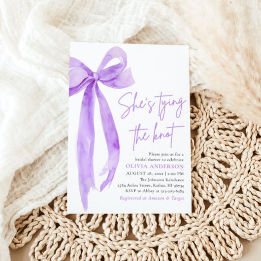 Paarse boog Ze bindt de knoop Vrijgezellenfeest Kaart