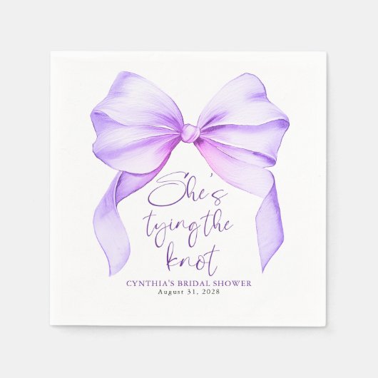 Paarse boog Ze bindt de knoop Vrijgezellenfeest Servet (Voorkant)