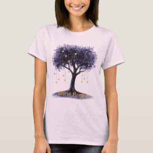Paarse Boom Gouden Sterren Schijnen Helder T-shirt