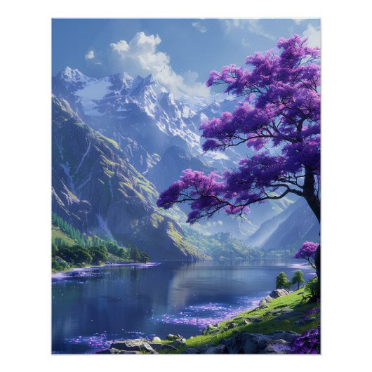 Paarse boom op het meer perfect poster (Voorkant)