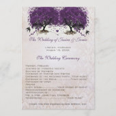 Paarse Boom  Tortelduifjes Damask Bruiloft Programmakaart (Voorkant)