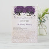 Paarse Boom  Tortelduifjes Damask Bruiloft Programmakaart (Staand voorkant)