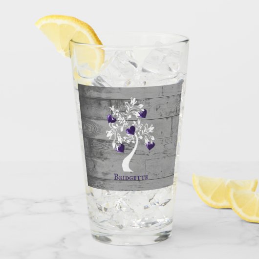 Paarse boom van het hart Gepersonaliseerd Glasbeke Glas (Voorkant ijs)