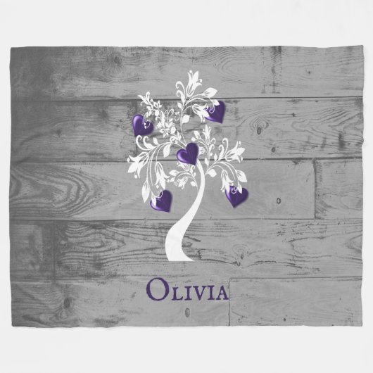 Paarse boom van het hart Persoonlijke ventilatorba Fleece Deken (Voorkant (Horizontaal))