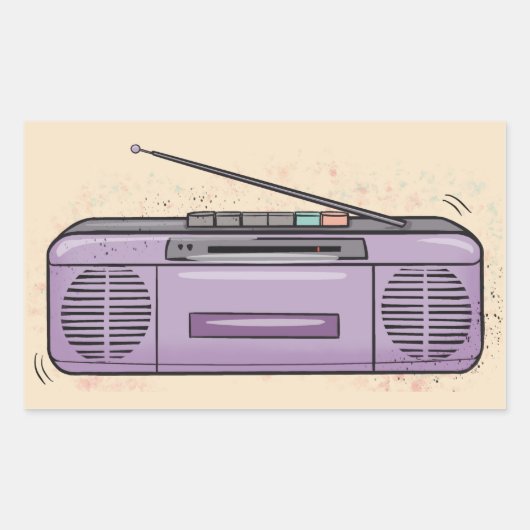 Paarse boombox rechthoekige sticker (Voorkant)