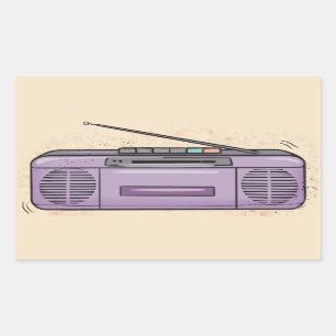 Paarse boombox rechthoekige sticker