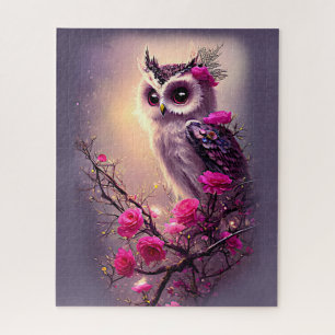 Paarse boomgaarden en roze bloemen legpuzzel