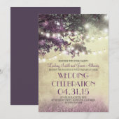 Paarse boomlichten & vogels bruiloft uitnodiging (Voorkant / Achterkant)