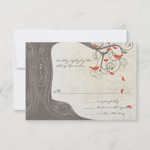 Paarse boomstammen Tortelduifjes huwelijksuitnodig Kaart