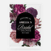 Paarse bordeaux bloemen Vrijgezellenfeest Welkom Acryl Bord (Voorkant)