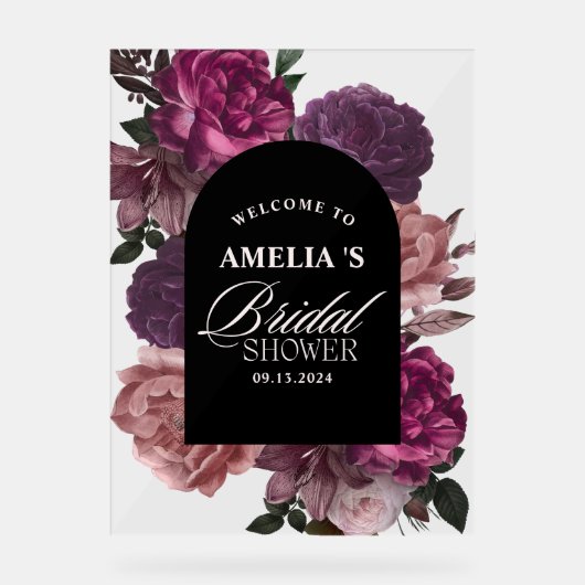 Paarse bordeaux bloemen Vrijgezellenfeest Welkom Acryl Bord (Voorkant)