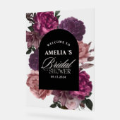 Paarse bordeaux bloemen Vrijgezellenfeest Welkom Acryl Bord (Hoek)