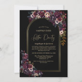 Paarse bordeaux bloemenzwart bruiloft na feest kaart (Voorkant)