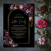 Paarse bordeaux bloemenzwart bruiloft na feest kaart