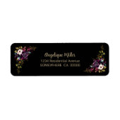 Paarse bordeaux bloemenzwart etiket (Voorkant)